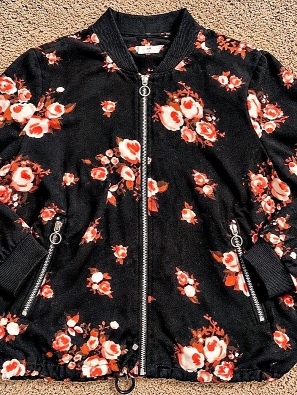 Madelaine Black & Red Floral Bomber Jacket Size XL